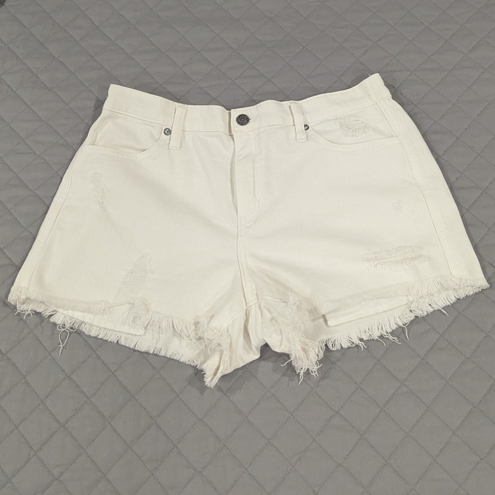 Aerie Frayed Hem Jean Shorts Off White Size Medium